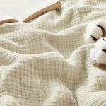 Bedsure 100% Cotton Muslin Throw Blanket - Queen Size for Bed, 4-Layer Breathable and Lightweight Thin Soft Summer Gauze Muslin Blankets for Adults, Linen Beige, 90x90 Inches