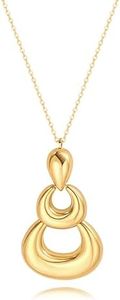 PEARLADA Long 18k Gold Pendant Necklace, Statement Layered Circle Sweater Necklace, Boho Simple Jewelry for Women Trendy