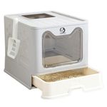 Foodie Puppies Foldable Cat Cube Litter Box with Scooper - (Grey & White) (51 x 40 x 38 cm), Enclosed Cat Litter Tray, Drawer Design Box for Adult Cats | Easy to Clean, Odor Control & Potty Training