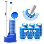 NEWE Disposable Toilet Brush with Tweezers, Toilet Bowl Wand Holder Set with 42PCS Cleaner Refills, Bathroom Cleaning System for Sink Bathtub Drain Wash Basin Urinal (Blue)