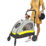 Susire Large Dog Travel Stroller: 4 Wheels Heavy Duty Pet Foldable Jogger Wagon with Adjustable Handle - Doggy Traveling Buggy Strollers with Back Front Entry Breathable Mesh for Small Medium Dogs