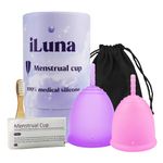 iLuna - Menstrual Cup Reusable. Medical Grade Silicone Cup for Period Care. Up to 12 Hours Comfort. Contains 2 Menstrual Cups of Different Sizes (Small/Large)