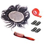 AASA Real Human Hair Patch Toupee Wig in Clip System for Men and Boys (9 * 7, Natural Black Brown)