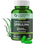 Carbamide Forte 100% Organic Spirulina Tablets 2000mg Per Serving - Spirulina Superfood Tablets | Supports Energy, Immunity & Detox - 180 Tablets