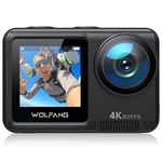 WOLFANG GA420 Dual Screen Action Camera 4K 60FPS 24MP Touchscreen Underwater Camera, 10M Body Waterproof/40M Waterproof Helmet Bike Camera with EIS, Remote Control, 2x1350mAh Batteries, Accessory Kit