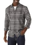 Amazon Essentials Men's Slim-Fit Long-Sleeve Two-Pocket Flannel Shirt, Grey Plaid, M