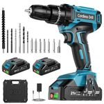 Cordless Drill Set 21V, Cordless Hammer Drill with 2 Batteries 2000mAh, 25+3 Torque, 42N.m Max ElectricDrill, 14 PCS DrillBits, 2 Speed, LED Light for Home and Garden DIY Project