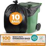 PlasticMill Heavy Duty Trash Bags - Black Garbage Bags - Plastic Trash Bags for Large Rolling Trash Bins - Tall Trash Bags - 100-Gallon Large Kitchen Trash Bags, 1.3 Mil, 67"x79" (10-Count)