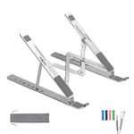 MegaStro® Laptop Stand for Desk with 7 Adjustable Angles, Aluminum Ergonomic Foldable Portable Compatible with All Brands 6-17.3 [with Pouch] [with Wire Protectors] (Metallic Silver)