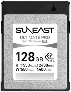 SUNEAST Ultimate PRO White CFexpress Type B, 128GB Memory Card, Up to 1550MB/s Read, 550MB/s Write, TLC 8K Video Card for Professional Cameras, High-Speed CFexpress B, XQD-Compatible, Series SE