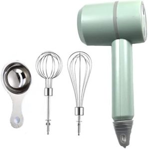 Hand Mixer, Portable Electric Cordless Handheld Mixer, 3-speed Usb Rechargeable with Twin Mixer Whips and Egg Separator for Butter, Cream,Kitchen Baking and Cooking (Green)