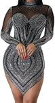 Ranfare Women Sexy Mini Bodycon Dress Turtleneck Party Dresses Clubwear mesh Dress, Black J, Small