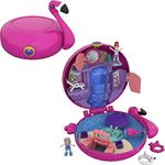 Polly Pocket Compact Playset, Flamingo Floatie with 2 Micro Dolls & Accessories, Travel Toys with Surprise Reveals