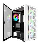 Apevia Destiny-Flow-WH Destiny Flow Mid Tower Gaming PC Case w/ 4X 120mm ARGB Fans, 366 RGB Light Modes, 1x Metal Flow Front Panel, 1x Door Swivel Style Magnetic Glass Side Panel, 2X USB3.0, White