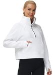 THE GYM PEOPLE Womens' Half Zip Pullover Fleece Stand Collar Crop Sweatshirt with Pockets Thumb Hole White