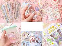 MOROVIK Cute Cartoon Theme Kawaii Stickers - 20 PET Sheets Cute Washi Stickers for Project, Japanese Style Girls Sticker Set, Size of Each Sheet - 40 X 8 CM (Color and Design May Vary), Removable