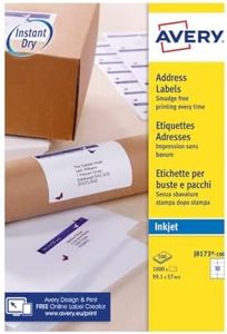 Avery Self Adhesive Parcel Mailing Labels, Inkjet Printers, 10 Labels per A4 Sheet, 1000 Labels, Quickdry (J8173) White