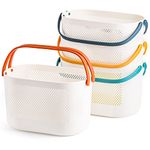 AVLA 4 Pack Portable Shower Caddy Basket, Plastic Storage Baskets with Handles, Drainage Toiletry Organizer Bin, Dorm Shower Tote Bag for Bathroom, Kitchen, Closet, Bedroom, College, Gym, Camp