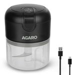 AGARO Elite Rechargeable Mini Electric Chopper, Food Grade Bowl, Stainless Steel Blades, One Touch Operation, for Mincing Garlic, Ginger, Onion, Vegetable, Meat, Nuts, 250 Ml, Black.