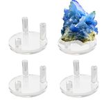 4 Pack Rock Display Stand, Three-Peg Round Acrylic Display Stands for Rocks, Minerals Slab, Crystal (Clear, Large)