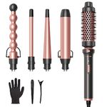 Wavytalk 5 in 1 Curling Iron,Curling Wand Set with Curling Brush and 4 Interchangeable Ceramic Curling Wand(0.35”-1.25”),Instant Heat Up,Include Heat Protective Glove & 2 Clips