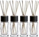 Whole HOUSEWARES Natural Diffuser Reeds Bottles Sticks | Clear Glass Home Décor for Kitchen and Living Room | Black Wood Caps | Décorative Fragrance Set with Long Lasting Aroma - Set of 4