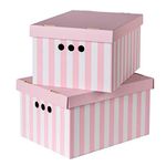 SOFTILLO Pack of 2 Decorative Storage Boxes With Lids Home Office Bedroom Wardrobe Box Organiser Archive Box with Lid Multi-Use General Storage Archive Box with Lid Stylish Set Large Pink Stripes