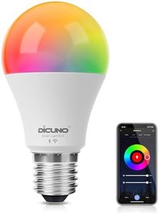 DiCUNO Smart Bulb, E27 Smart Light Bulb, 9W 800LM, Compatible with Alexa and Google Assistant, RGBCW WiFi LED Bulb, Dimmable, No Hub Required, 1-Pack