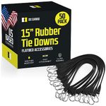 Pack of 50 Tarp Straps, 15" Long Natural Rubber Bungee Cord Tie-Downs Ideal for Securing Tarps, Canvases, Cargo in Cold Climates. Trailer Tiedowns w/Metal S Hooks, by DC Cargo Mall.