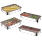 Tefola 4 Pack Rectangular Bacon Cheese Storage Box for Fridge, 304 Stainless Steel Shallow Box with Lid, Deli Container, Fridge Freezer Organizer for Cold Meat, Sandwich, Cracker, Weetabix