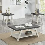 Roundhill Furniture Athens Contemporary 3-Piece Wood Shelf Coffee Table Set, Charcoal and Gray