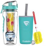 Fruitalite Fruit Infuser Water Bottle- 1 Litre, Tritan Infusion Rod with Ice Gel Ball, Carry Cover Sleeve, Infused Detox Recipes eBook, Cleaning Brush (Mint/Teal/Light Blue)