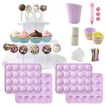 ULEE Cake Pop Maker Set Including Silicone Lollipop Molds, 3 Tier Display Stand, Silicone Cupcake Molds, Chocolate Candy Melting Pot, Lollipop Sticks, Decorating Pen, Bags and Twist Ties (Purple)