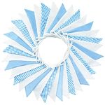 G2PLUS 36PCS Blue and White Fabric Bunting, Two Layer 10M Lovely Triangle Banner Garlands, 17X19CM Double Side Large Cotton Pennants for Wedding Birthday Parties Ceremonies Bedrooms