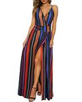 Newshows Women's Summer V Neck Spaghetti Strap Sleeveless Casual Split Long Maxi Dress (Floral 12, Medium)