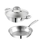 Vinod Platinum Triply Stainless Steel Cookware Combo Set of 2 | 2.5 Litre Kadhai, 24 cm Frypan | Extra Deep Kadai with Lid for Cooking | Induction Cookware - 5 Year Warranty