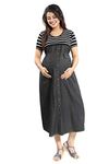 MAMMA'S MATERNITY Women's Knee-Length Maternity Dress (MAMBKWHTSLD2011-L_ Black and White_L)