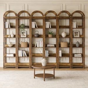 Tribesigns 6-Tier Narrow Bookshelf, 71" Tall Arched Bookcase with Shelves for Small Space, Skinny Wooden Display Shelf Open Storage Rack for Living Room, Home Office, Bathroom, Kitchen, Brown, 6PCS