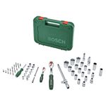 Bosch 1/4" + 1/2" Ratchet Set 57-Piece High Torque, Ergonomic Design & Versatile Tools for DIY Tasks at Home, with Sockets, Extensions & Bits