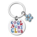 Cool Aunt Club Keychain Gifts for Auntie Gifts Keychain for Women Aunties Birthday Gifts from Nephew Niece Best Aunty Keychain Gifts from Nephew Niece Colorful Blue Flower Key Chain for Aunts