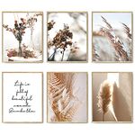 HoozGee Nature Wall Art Prints Set of 6 Canvas Art Wall Decor Botanical Print Pictures Reed Dried Flower Plant Poster Print Home Decorations for Living Room Wall Decor (8"x10" UNFRAMED)