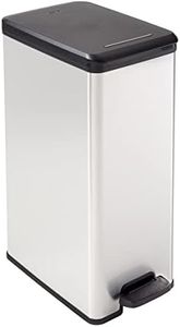 CURVER Poubelle rectangulaire à pédale 40L - Slim Bin - Fermeture Douce - Aspect Métal - Pour Cuisine, Bureau, Salle de Bain - 39,3 x 25 x 60,7 cm - Gris -Recyclé