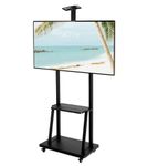 Techzere Adjustable Height Movable Metal TV Trolley Stand Mount with Wheels for 32”-75” TVs Black