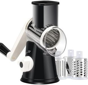 Ancevsk Rotary Cheese Grater with Handle, Manual Speed Round Cheese Shredder with Strong Suction Base, Easy to Use Potato Hashbrown Shredder with 3 Replaceable Stainless Steel Drum Blades (Black)