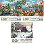 Bits and Pieces - Value Set of Three (3) 1000 Piece Jigsaw Puzzles for Adults - Each Measures 20" x 28" - 1000 pc Season Scenic Nostalgic Dream, Autumn, Still Light Jigsaws by Artist Alan Giana