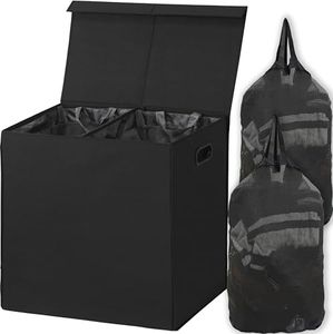 SimpleHouseware 110L Double Laundry Hamper with Lid and Removable Laundry Bags, Black