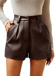 Milumia Women's PU Leather High Waisted Pleated Wide Leg Dressy Shorts with Pocket Coffee Brown Medium