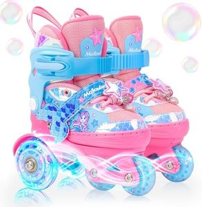 Mermaid Toddlers Roller Skates for Girls Kids Ages 5-8 8-12, Mosoulais 4 Size Adjustable Three-Point Light up Wheels Skates, Beginner Rollerskates for Xmas Birthday Gifts, Patines para Niñas Niños