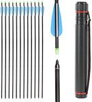 IRQ 30 Inch Carbon Arrow Quiver Set for Compound, Recurve, Long Bows Target Practice and Hunting Arrows, 12 Pack Carbon Fiber Arrow Plus 1 Quiver (Blue and White)