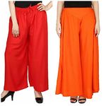 Boutique Ever Women's Red & Orange Rayon Combo Palazzo Pack of 2 Palazzo Pant for Women